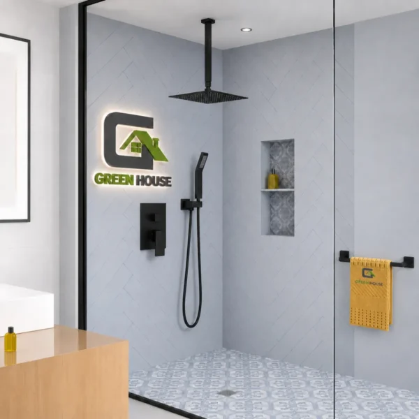 KIT DE DUCHA EUROPEO TECHO 12 PULGADAS ACERO NEGRO MATE