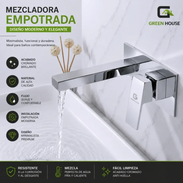 Mezcladora De Lavatorio Cromado Elegante A La Pared