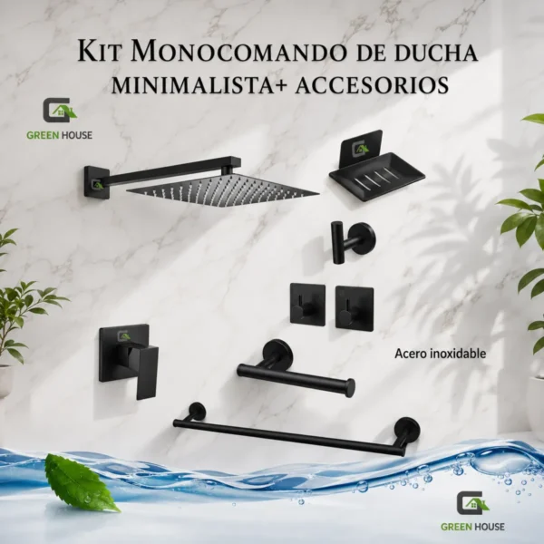 Kit Monocomando De Ducha 8 Pulgadas Con Salida Cuadrada + Accesorios
