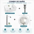 COMBO DE LAVATORIO RECTANGULAR MAS GRIFERIA AGUA FRIA DESAGUE ESPEJO