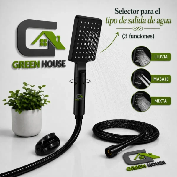 Ducha Telefono Mod.Luxury Con 3 Funciones ABS- Cuadrado Negro