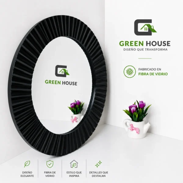 ESPEJO CIRCULAR COLOR NEGRO MATERIAL FIBRA DE VIDRIO