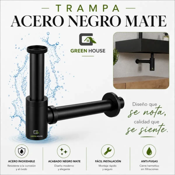 Trampa Botella Sifon Color Negro Mate Acero