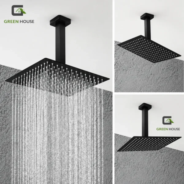 KIT DE DUCHA TECHO 12 PULGADAS ACERO NEGRO MATE