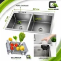Combo Lavadero De Cocina Acero 2 Pozas Antirayaduras + Mezcladora Extraible Resorte
