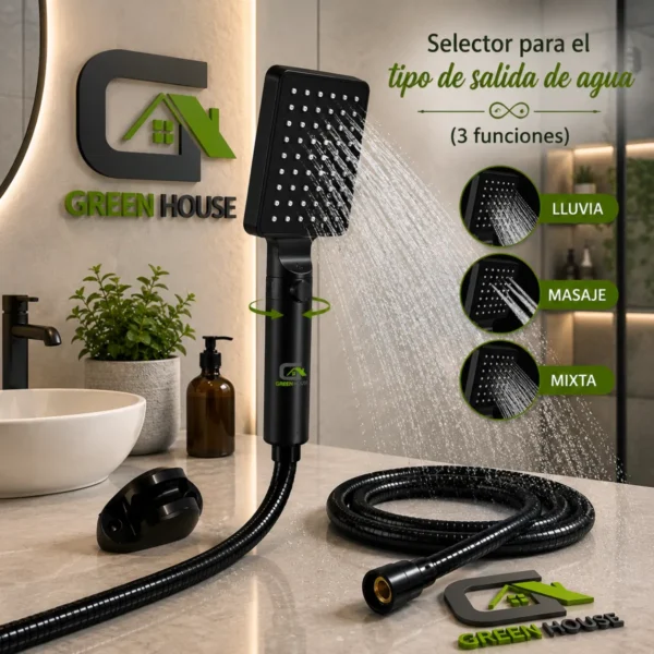 Ducha Telefono Mod.Luxury Con 3 Funciones ABS- Cuadrado Negro