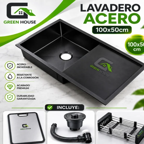 Lavadero Acero Nano Black Con Escurridor 100x50x23cm