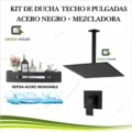 KIT DE DUCHA TECHO 8 PULGADAS ACERO NEGRO MATE