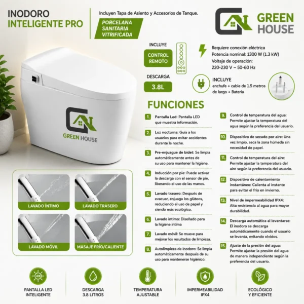 Inodoro inteligente Blanco Pantalla Led 67x39x46cm-Premium