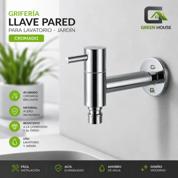 Griferia Pesado Llave Pared Para Lavatorio - Jardin Cromado Brillante