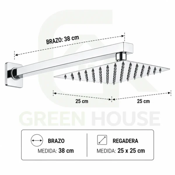 Kit De Ducha 10" Acero Cromado Con Llave Agua Fría + Accesorios Acero Inox. Pesado