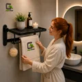 Toallero Con Repisa Plegable Acero Inoxidable Sus 304 Negro Mate