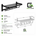 Toallero Con Repisa Plegable Acero Inoxidable Sus 304 Negro Mate