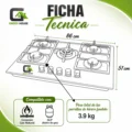Encimera 82cm x 47cm Vidrio Templado Dual GN o GLP - 5 Hornillas