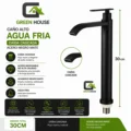 Griferia De Lavatorio 30cm Negro Mate Agua Fria Acero Inoxidable
