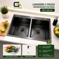 Lavadero De Cocina Antirayaduras Doble Poza 82x45cm+Porta Cuchillo Acero Inoxidable