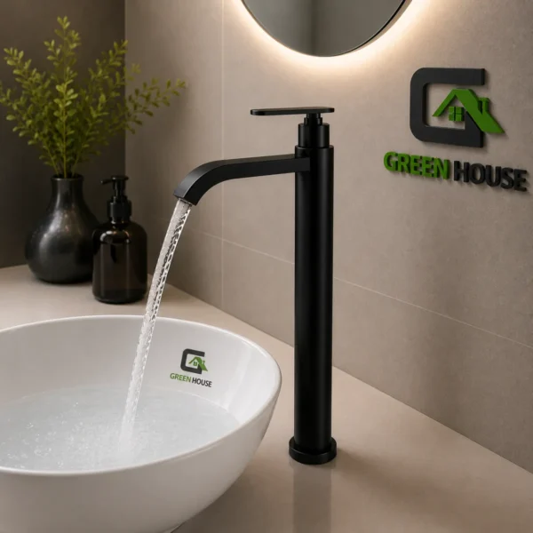Griferia De Lavatorio 30cm Negro Mate Agua Fria Acero Inoxidable