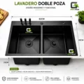 Lavadero De Cocina Antirayaduras Doble Poza 82x45cm+Porta Cuchillo Acero Inoxidable
