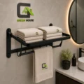 Toallero Con Repisa Plegable Acero Inoxidable Sus 304 Negro Mate