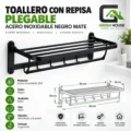 Toallero Con Repisa Plegable Acero Inoxidable Sus 304 Negro Mate