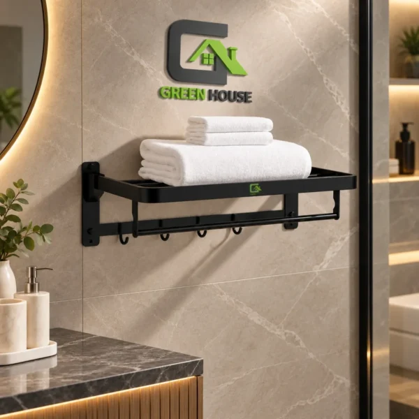 Toallero Con Repisa Plegable Acero Inoxidable Sus 304 Negro Mate