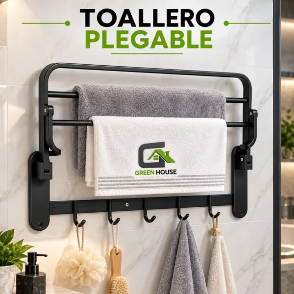 Toallero Con Repisa Plegable Acero Inoxidable Sus 304 Negro Mate