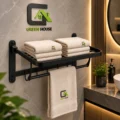Toallero Con Repisa Plegable Acero Inoxidable Sus 304 Negro Mate