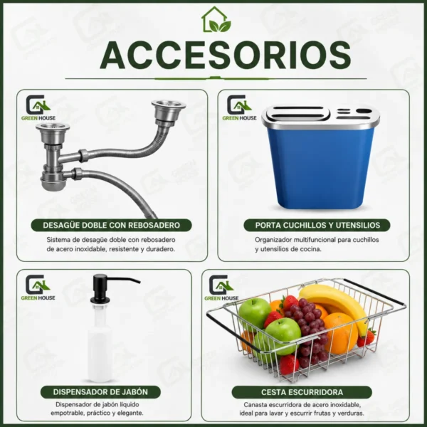 Lavadero De Cocina Antirayaduras Doble Poza 82x45cm+Porta Cuchillo Acero Inoxidable