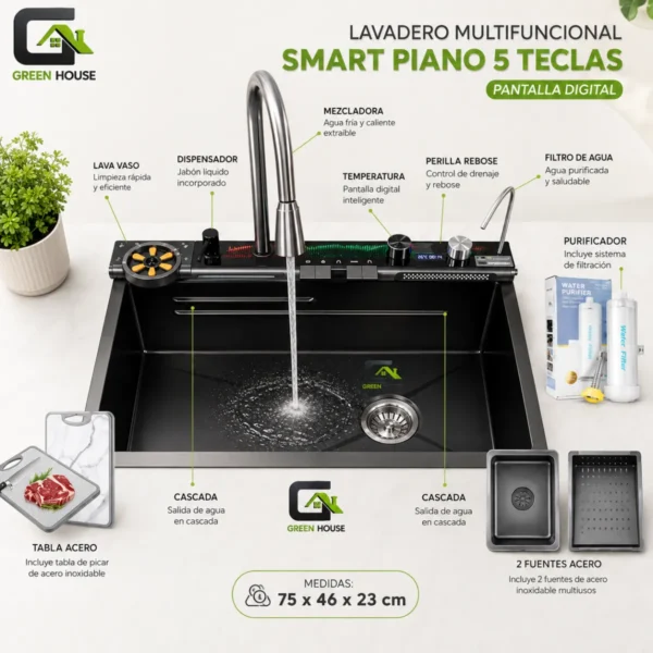 Lavadero 75x46 Multifuncional Smart Piano 5 Teclas Pantalla Digital