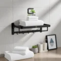 Toallero Con Repisa Plegable Acero Inoxidable Sus 304 Negro Mate