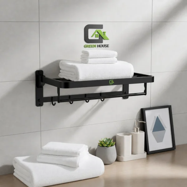 Toallero Con Repisa Plegable Acero Inoxidable Sus 304 Negro Mate