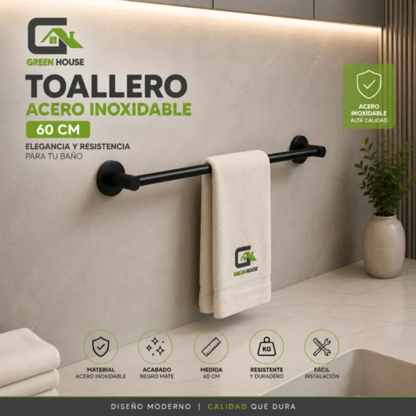 Elegante Toallero 60cm Acero Inoxidable Negro Mate