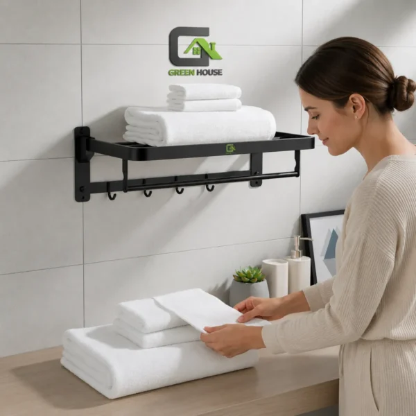 Toallero Con Repisa Plegable Acero Inoxidable Sus 304 Negro Mate