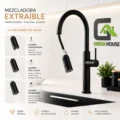 Mezcladora Extraíble Mod. Cuello de Cisne Acero Inoxidable SUS 304 – Negro Mate