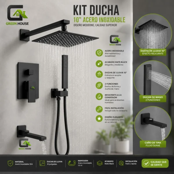 Kit De Ducha Española Premium De 10"+ Ducha Tina y Ducha Telefono
