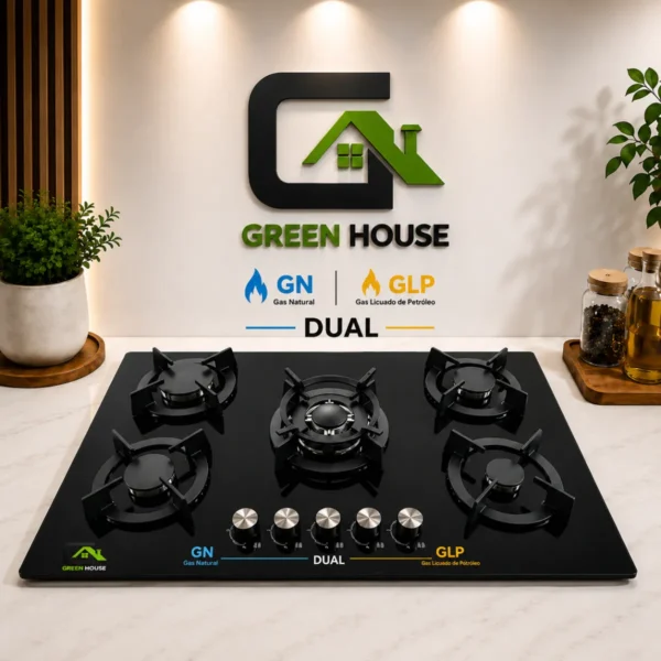 Encimera 82cm x 47cm Vidrio Templado Dual GN o GLP - 5 Hornillas