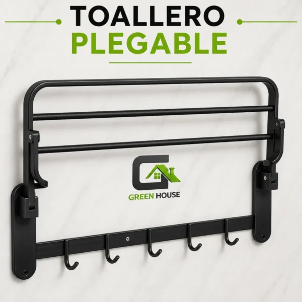 Toallero Con Repisa Plegable Acero Inoxidable Sus 304 Negro Mate