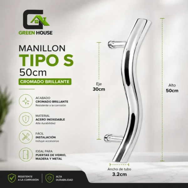 Manija - Manillon Mod. S Acero Inoxidable 50 cm Cromado Brillante 1P.