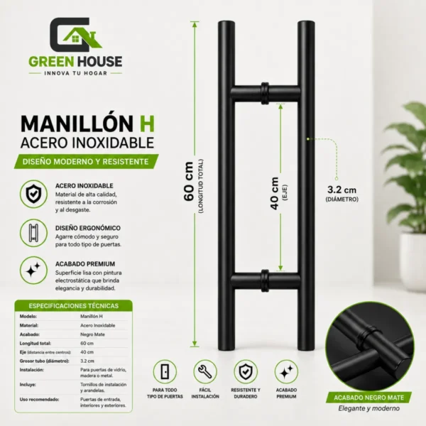 Manija-Manillon Mod. -H -Acero Inoxidable Negro 60cm