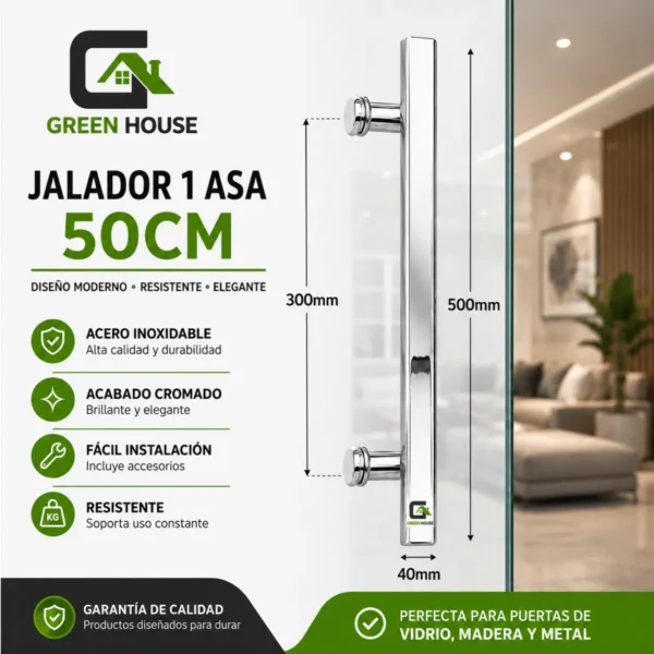 1 Asa Jalador 50cm Acero Inoxidable Cromado Brillante