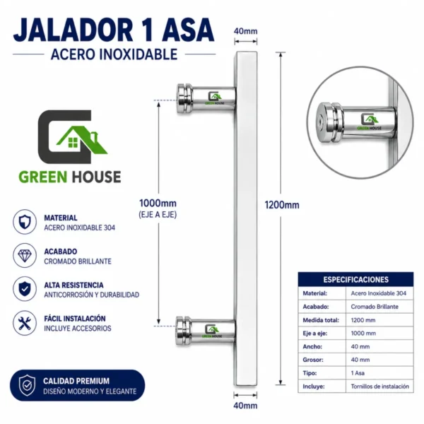 1 Asa Jalador 1.20 Metro Acero Inoxidable Cromado Brillante