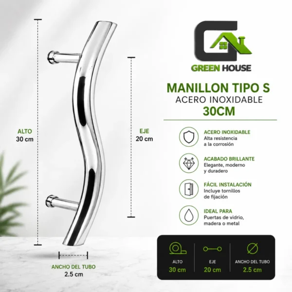 Manija - Manillon Mod. S Acero Inoxidable 30 cm Cromado Brillante