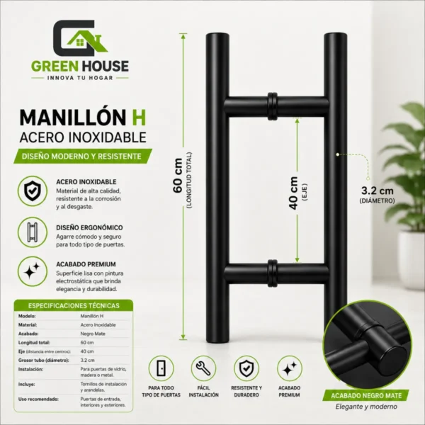 Manija-Manillon Mod. -H -Acero Inoxidable Negro 60cm
