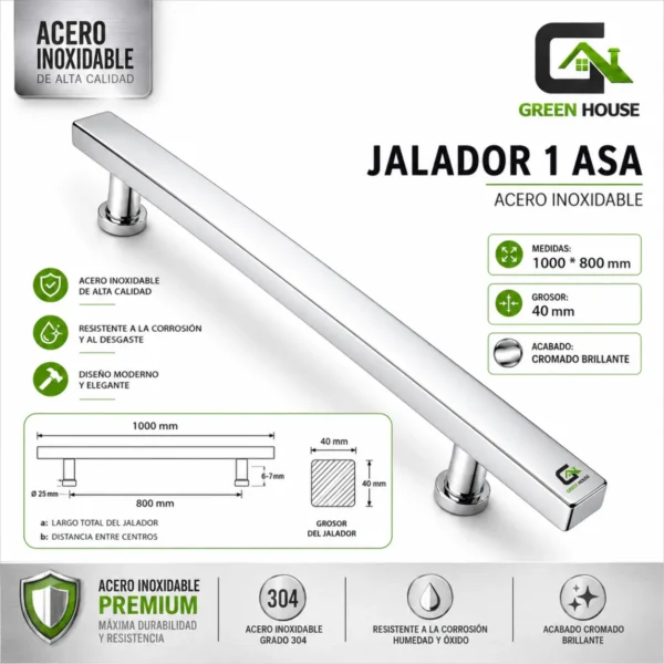 1 Asa Jalador 1 Metro Acero Inoxidable Cromado Brillante Minimalista