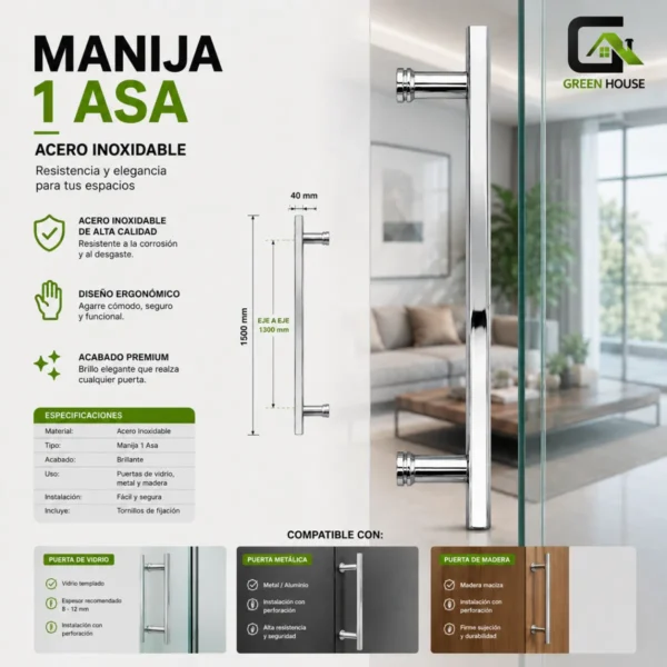 1 Asa Jalador 1.50 Metro Acero Inoxidable Cromado Brillante