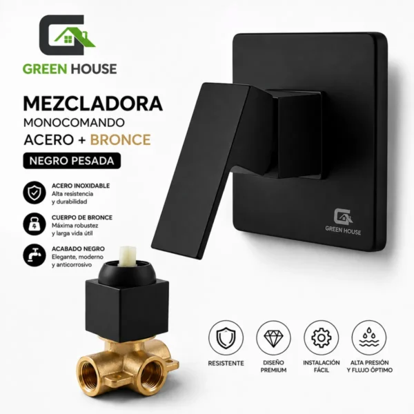 Mezcladora De Ducha Monocomando Negro Acero + Bronce Pesado