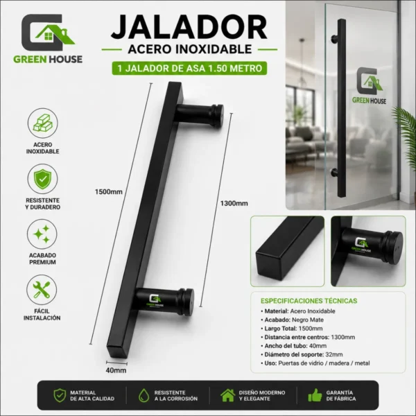 1 Asa Jalador de 1.5 Metro Acero Inoxidable Negro Mate
