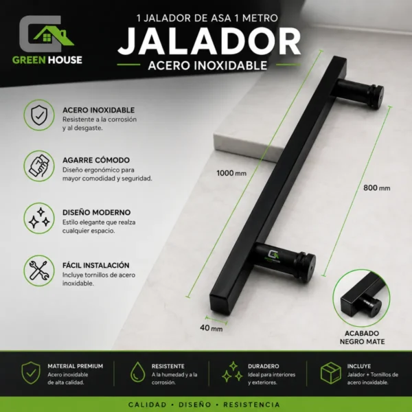 1 Asa Jalador 1 Metro Acero Inoxidable Negro Mate