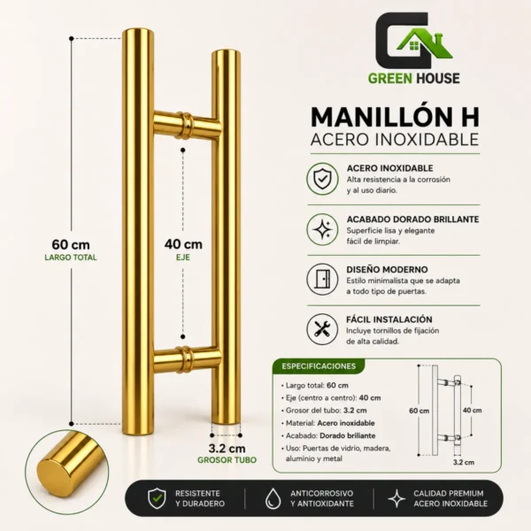 Manija - Manillon Mod. -H -Acero Inoxidable Dorado 60cm
