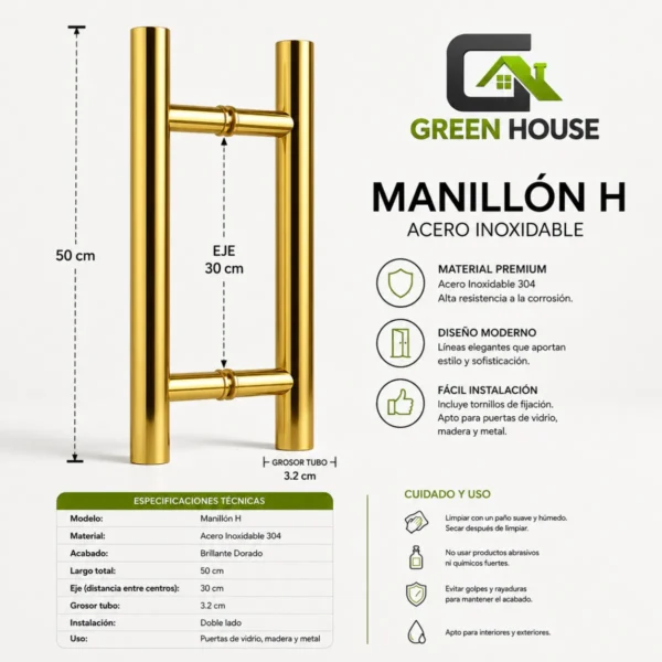 Manija - Manillon Mod. -H -Acero Inoxidable Dorado 50cm